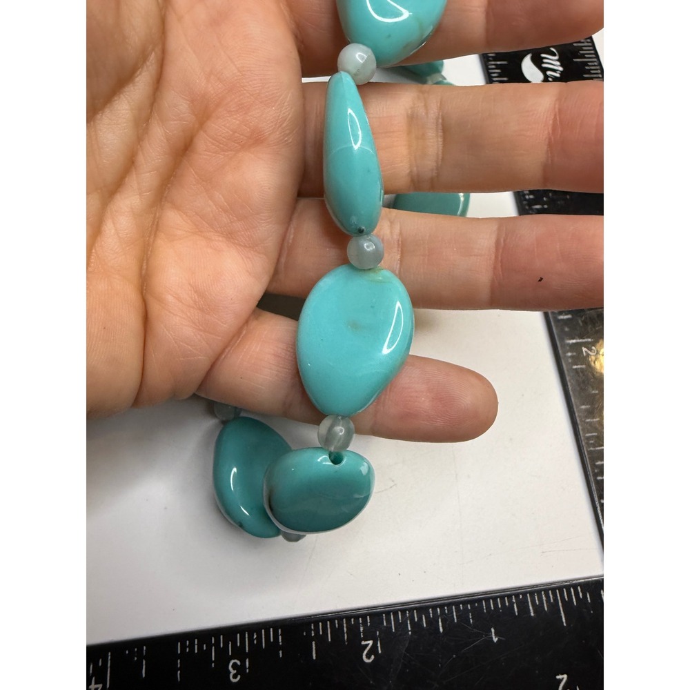 Chunky Turquoise Nugget Bead Necklace Polished Aqua Stone Statement 28 Inch